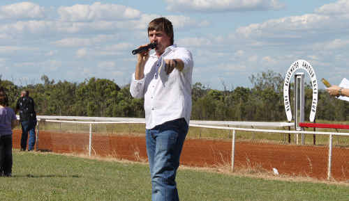 ON MIC: Bluff race-caller Scott Power claims another bid during the Calcutta at the Robbie Haynes Memorial Race Day. cont ON MIC: Bluff race-caller Scott Power claims another bid during the Calcutta at the Robbie Haynes Memorial Race Day. cont